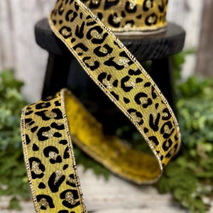 Cheetah Ribbon, 1.5" ribbon, Cheetah/Jaguar Spots Deluxe Tissue Silk, gold/black ribbon, wreath supplies, Animal print ribbon, 10 YDS