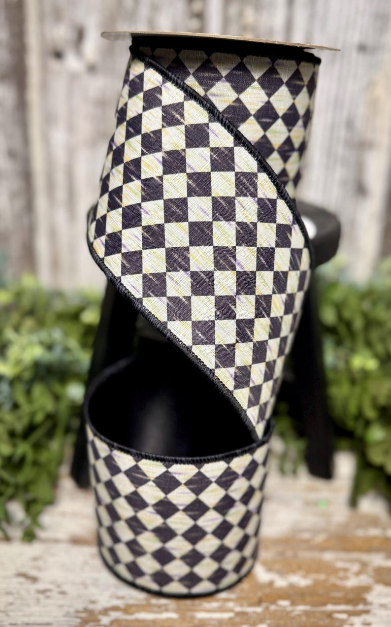 Antique Checker Board Ribbon, Ribbon for Wreaths, Designer Ribbon, 4 ...