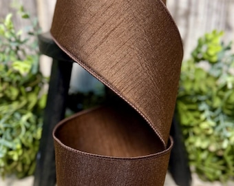 Cinta de 10 yardas para coronas, cinta Farrisilk de 4 pulgadas, cinta con alambre, cinta para primavera/verano, suministros para coronas, dupión grueso, color chocolate