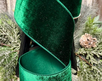 4" Emerald Green velvet ribbon, 10 YD ROLL, Farrisilk ribbon, 4" ribbon, luxury ribbon, Christmas tree, Fall or Christmas ribbon