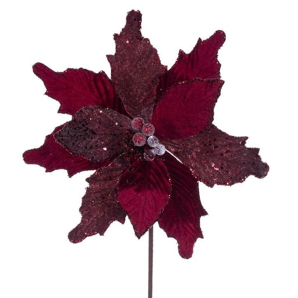 Burgundy poinsettia pick main image 1