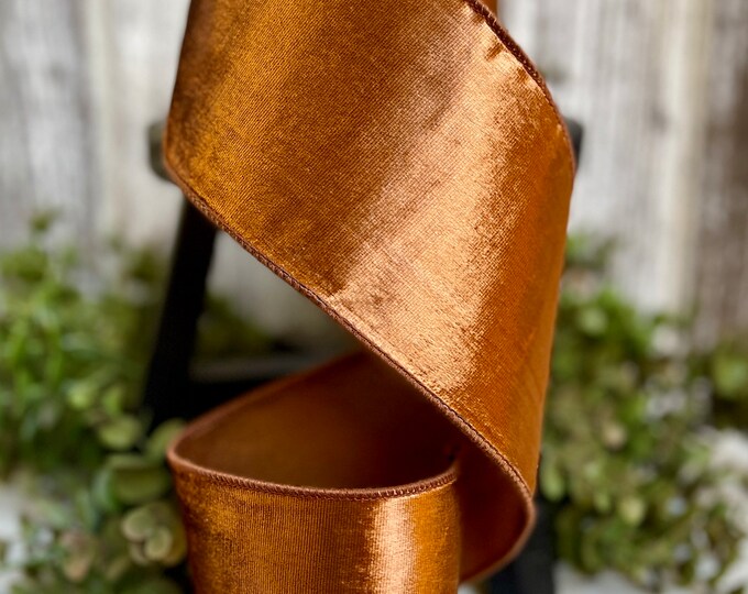 Bronze Velvet Ribbon, Ribbon for Wreaths, 4