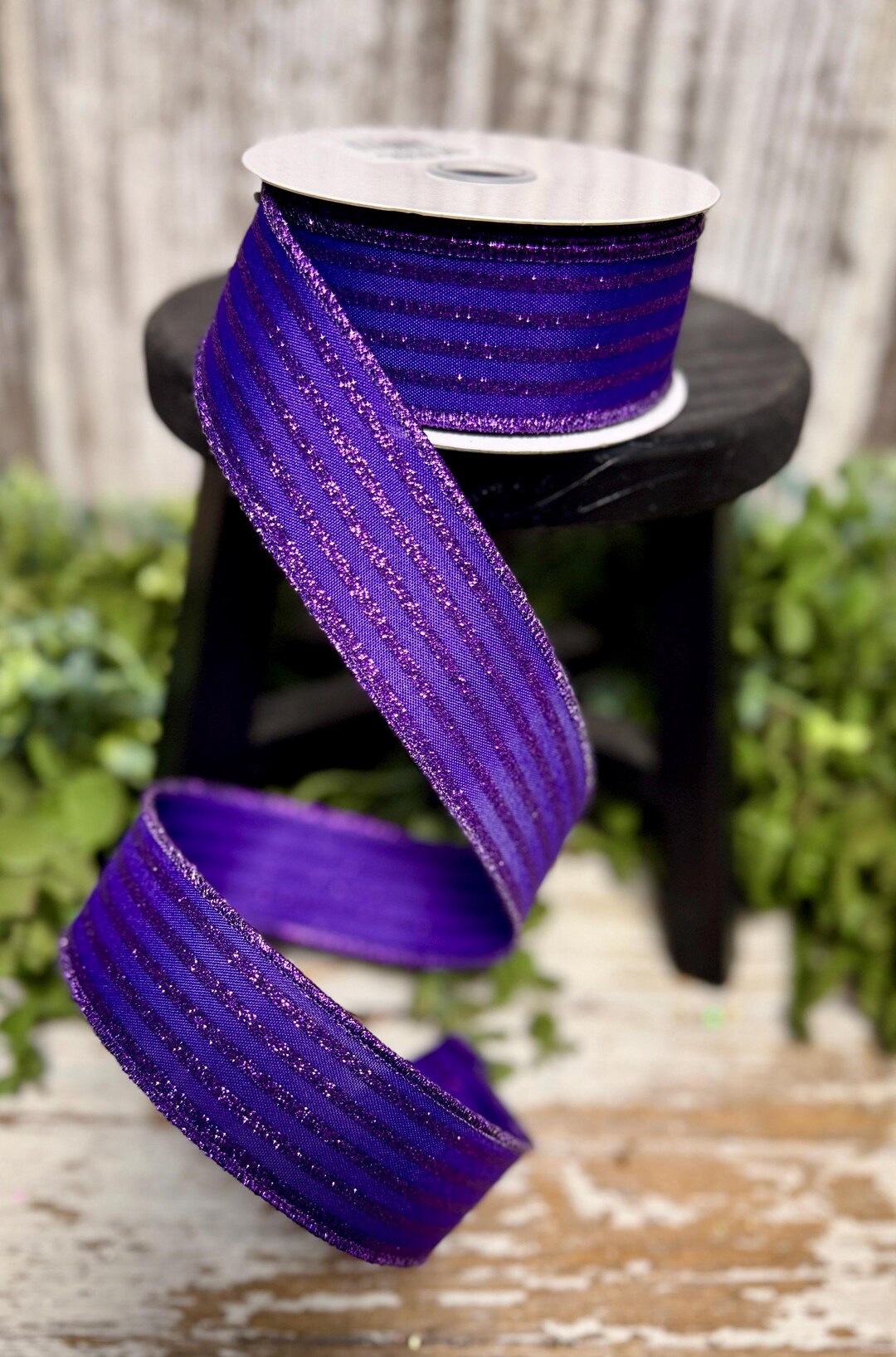 Glittered Stripe Ribbon, Ribbon for Wreaths, Designer Ribbon, 1.5 ...