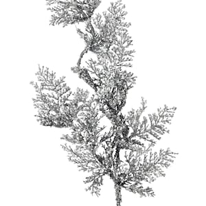 May include: A silver glittered decorative stem with multiple branches and small white bead-like accents. The stem is ideal for holiday or winter-themed floral arrangements and crafts. The artificial plant has a frosted appearance.