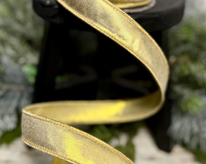 Gold Designer Ribbon Gold Metallic Ribbon, Narrow Ribbon, 7/8