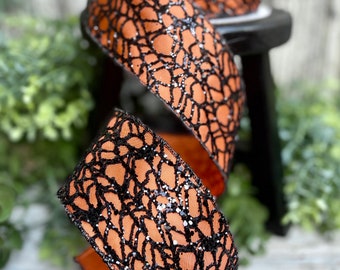 Halloween ribbon, Designer ribbon, 2.5" ribbon,  2-sided ribbon, ribbon, Farrisilk ribbon, 10 YD ROLL, Ribbon for wreaths, Spider web ribbon