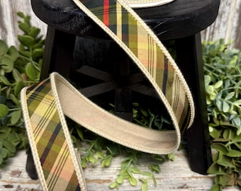 Ribbon for wreaths, John Mark ribbon, 1", Huntington Plaid Taffeta in Green, 10 YD, Christmas plaid, Fall plaid, taffeta plaid, JME Ribbon