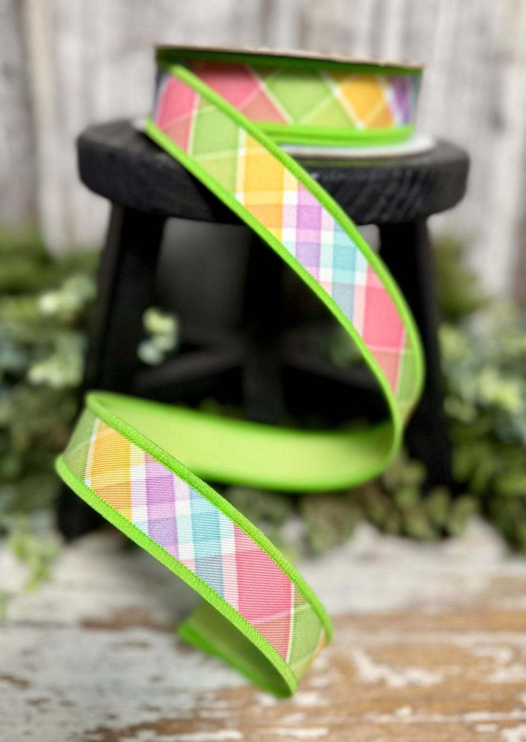 Spring Looking Ribbon Spring Plaid Ribbon, Ribbon for Wreaths, 7/8