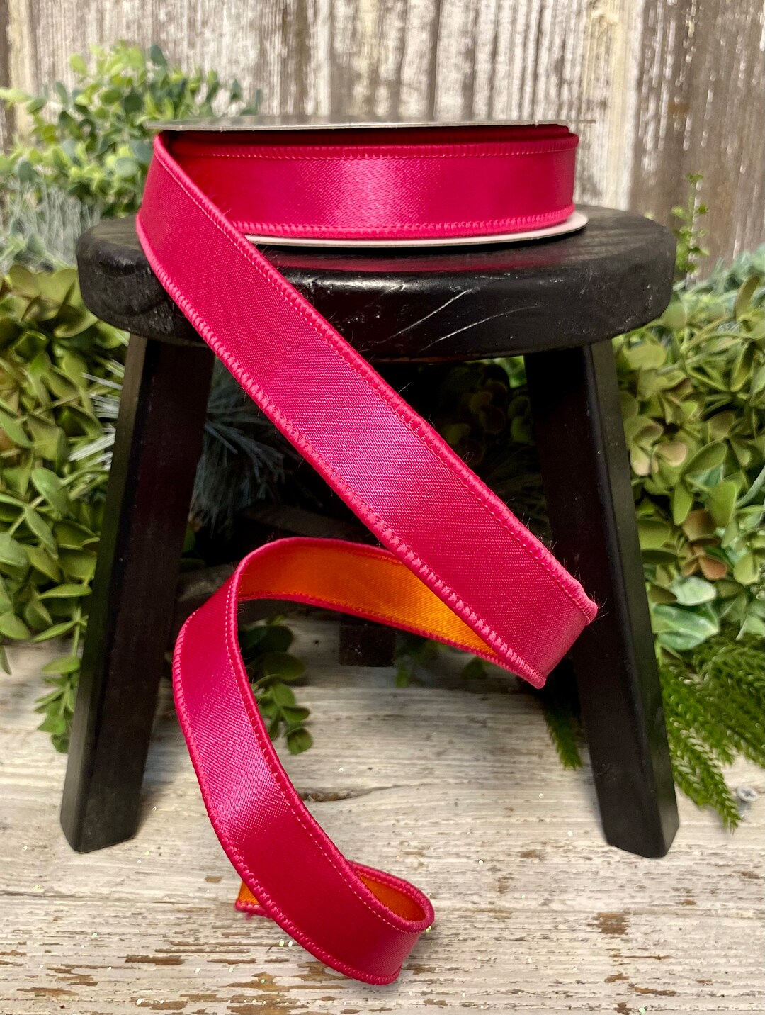 Hot Pink Orange Ribbon, 2-sided Ribbon, Designer Ribbon, 1