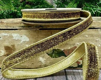 Ribbon for wreaths, Narrow ribbon, 1/2" ribbon, Christmas ribbon, fancy ribbon, 10 yards, D Stevens, velvet lame ribbon , Gold velvet