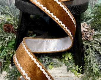 Cinta de pan de jengibre, cinta para coronas, cinta de terciopelo, cinta de 3,8 cm (1,5"), corona navideña, cinta de terciopelo con diseño de pan de jengibre y reverso blanco.