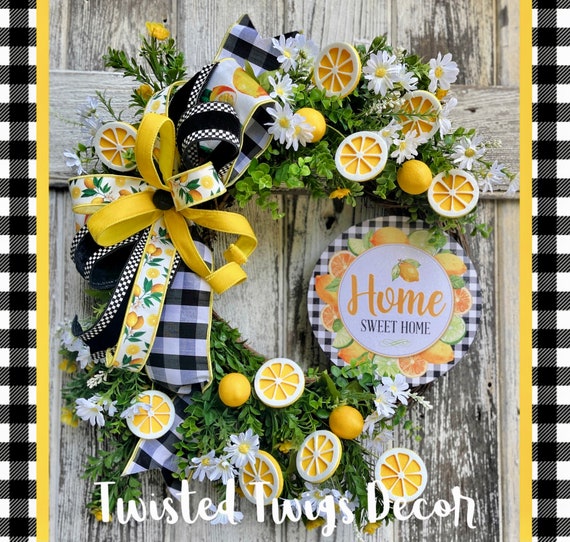 Lemon wreath, Summer wreath, wreath for front door, Everyday wreath, wreath with bow, Front door wreath, housewarming gift