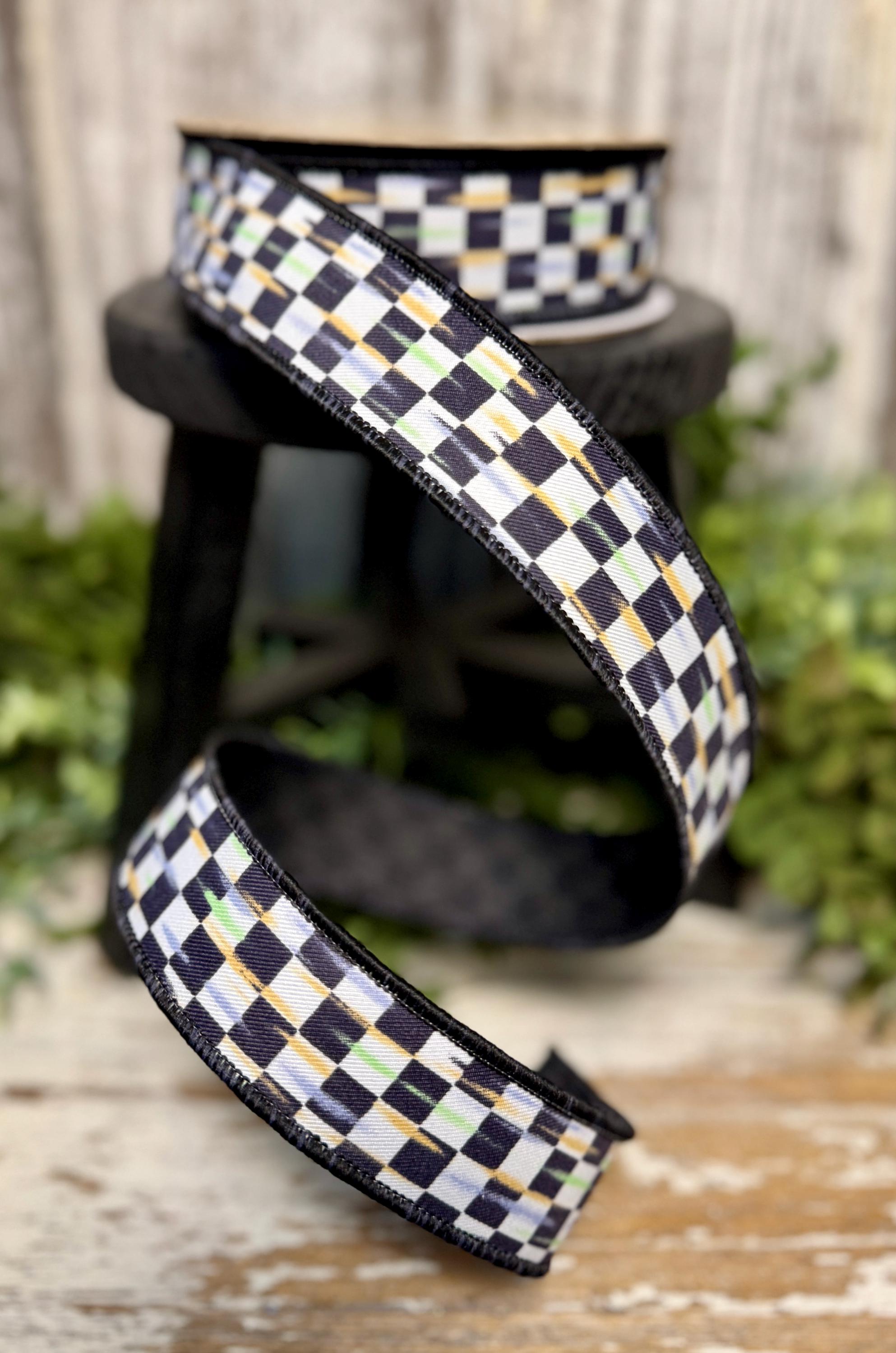Antique Checker Board Ribbon, Ribbon for Wreaths, Designer Ribbon, 1.5 ...
