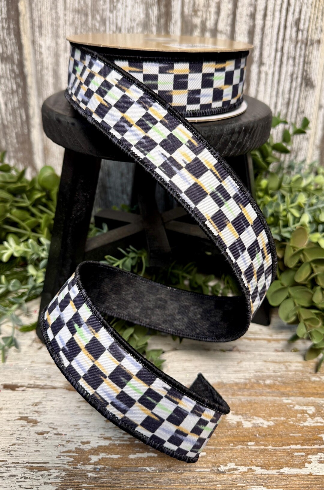 Antique Checker Board Ribbon, Ribbon for Wreaths, Designer Ribbon, 1.5 ...
