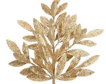 Branche de laurier pailletée, Couronne florale, Branche de laurier dorée pour Noël, Couronne/sapin de Noël pailleté doré, 58 cm