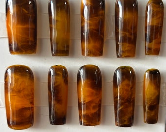 Blooming Tortoiseshell press on nails with atum colors strong durable reuseable nails