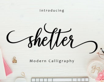 Shelter Script Fonts Download font Swirly Font Script Font Digital download swash font Cricut font calligraphy font wedding font bundle
