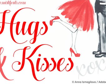 Hugs and Kisses Fonts Download font Swirly Font Script Font Digital download swash font Cricut font calligraphy font wedding font bundle