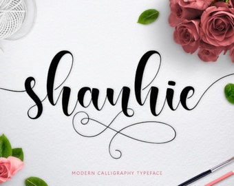 Shanhie Fonts Download font Swirly Font Script Font Digital download swash font Cricut font calligraphy font wedding font bundle