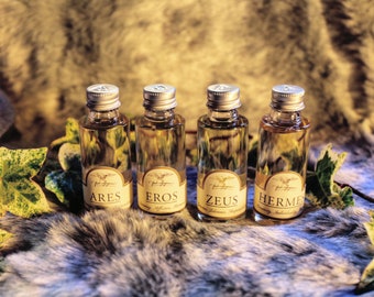 The "No Frills" Pantheon - all four of our Divine Beard Oils: Zeus, Hermes, Eros and Ares.