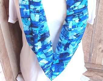 Blue Infinity Scarf, Scarves for Women, Chiffon Scarf, Scarf, Lightweight Scarf, Patterned Scarves, Scarves, Infinity Scarves