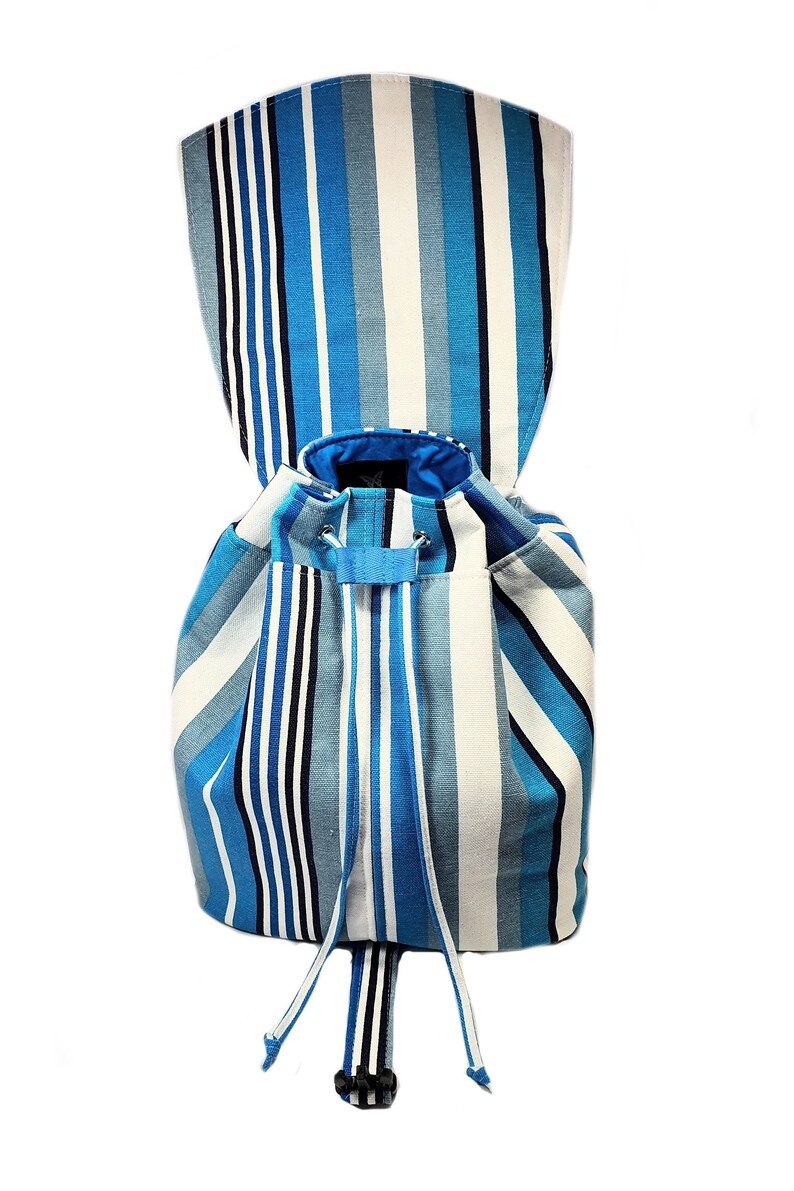 Blue Drawstring Backpack, Canvas Backpack, Summer Backpack, Drawstring Bag, Blue Canvas Bag