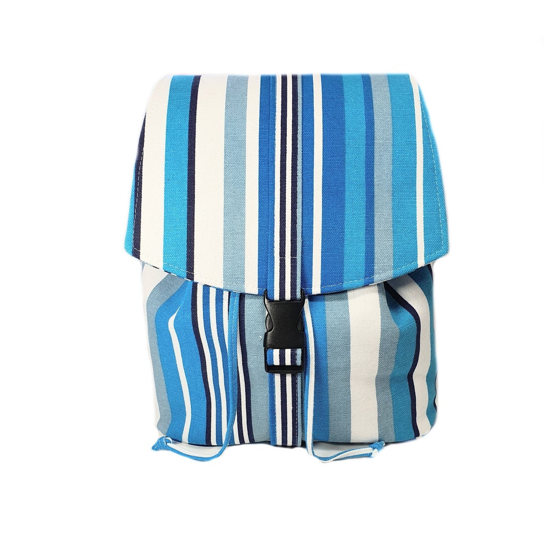 Blue Drawstring Backpack, Canvas Backpack, Summer Backpack, Drawstring Bag, Blue Canvas Bag