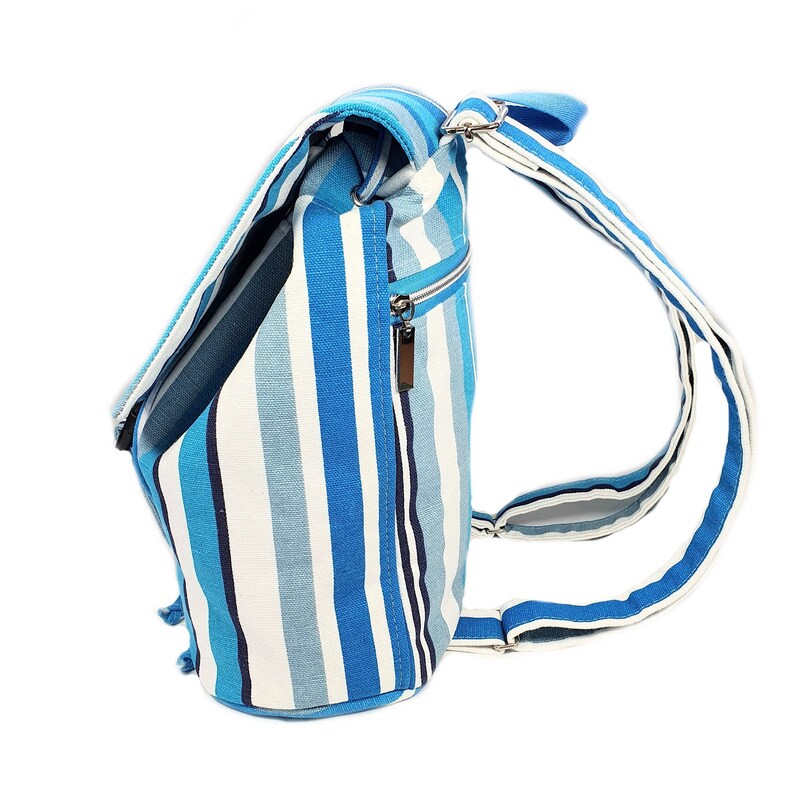 Blue Drawstring Backpack, Canvas Backpack, Summer Backpack, Drawstring