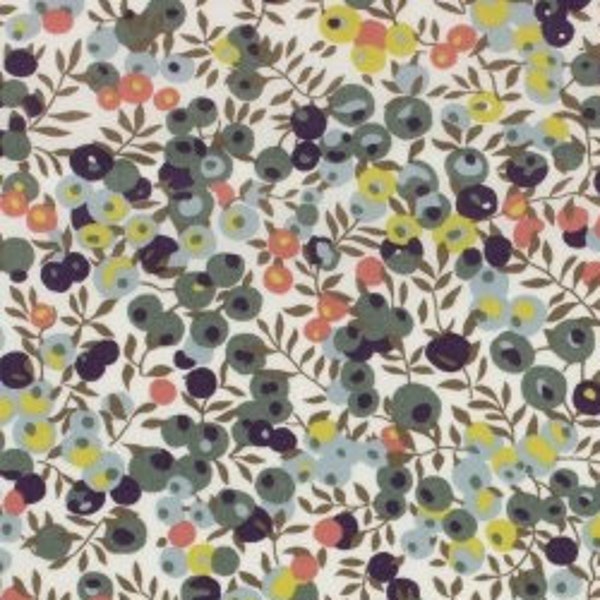 Véritable Tissu Liberty of London tana lawn, Wiltshire, bleu gris, prune fonce, vert kaki - 25 cm x 136 cm- (0.25yard x 54")