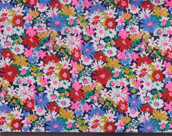 Véritable Tissu Liberty of London tana lawn, Libby, fleurs bleu, rouge, rose fluo- 25cm*136cm-(0.25yard x 54")