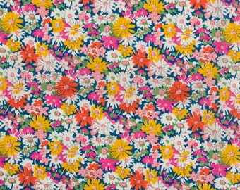 Véritable Tissu Liberty of London tana lawn, Libby, fleurs rose, rouge, jaune - 25cm*136cm-(0.25yard x 54")