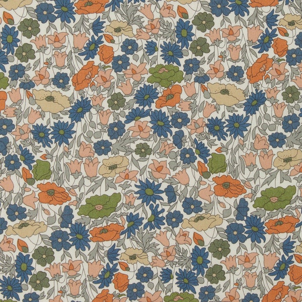 Véritable Tissu Liberty of London tana lawn, Poppy Forest, fleurs vertes et bleus - 25cm*136cm-(0.25yard x 54")
