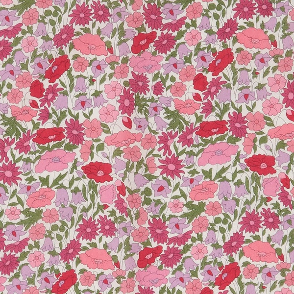 Véritable Tissu Liberty of London tana lawn, Poppy forest, fleurs roses - 25cm*136cm-(0.25yard x 54")