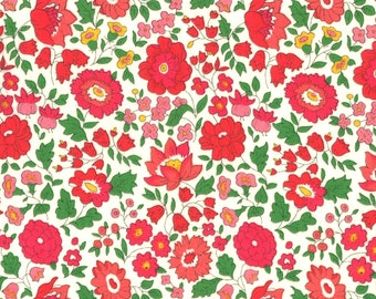 Véritable Tissu Liberty of London tana lawn, D'Anjo, fleurs rouge, rose - 25cm*136cm-(0.25yard x 54")