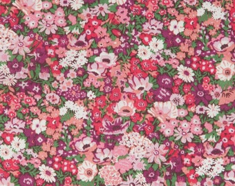 Véritable Tissu Liberty of London tana lawn, Thorpe Hill, fleurs rose, prune - 25cm*136cm-(0.25yard x 54")