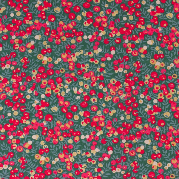 Genuine Liberty of London tana lawn fabric, Wiltshire Chrismas, gold red green - 25 cm x 136 cm- (0.25yard x 54")