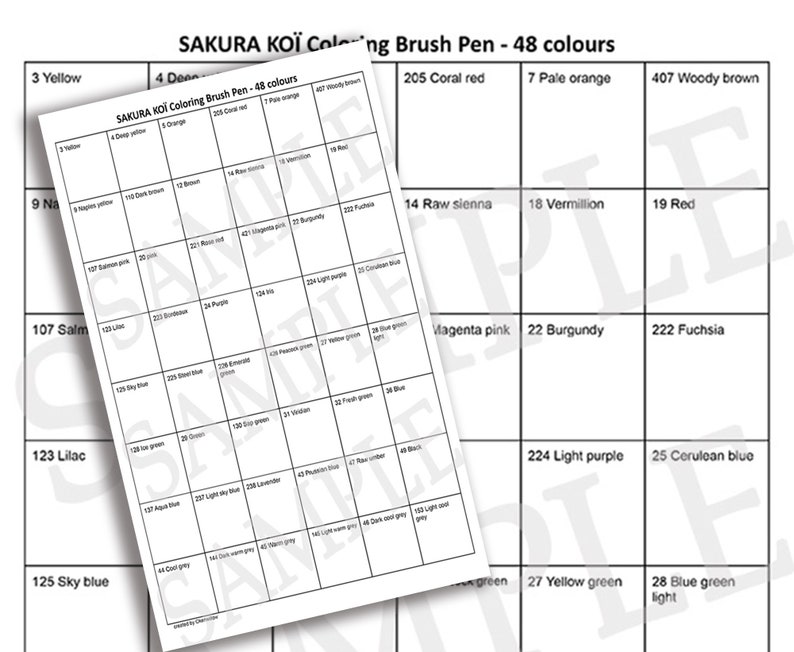 Blank Color Chart for Sakura Koi Coloring Brush - Etsy