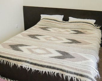 Hand Woven Wool Coverlet: Carpathian Throw Blanket, King/Queen Size
