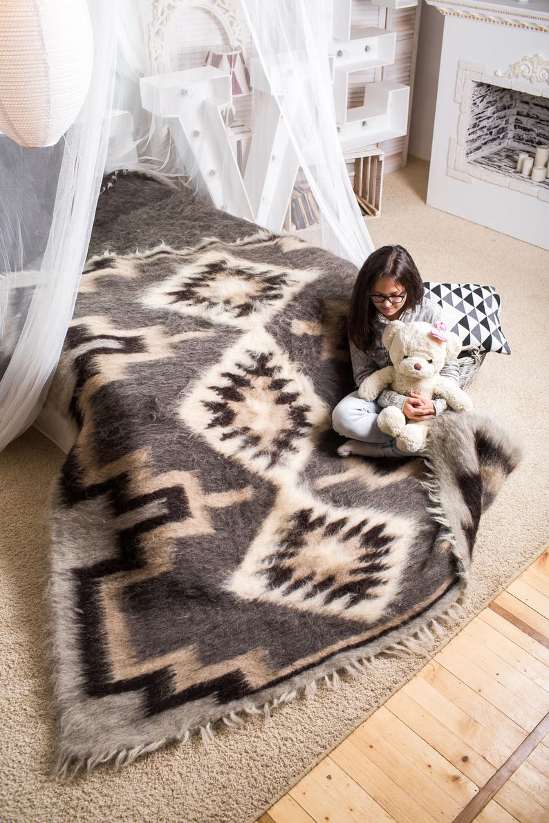 Wool Blanket Bed Cover Woven Blanket Gray Wool Bedding Soft Etsy Canada