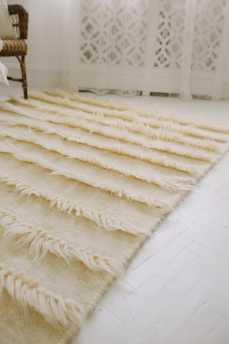 Wollen vloerkleed uit Oekraïne Lizhnyk Shaggy vloerkleed Crème vloerkleed 6x9 vloerkleed 5x7 afbeelding 3