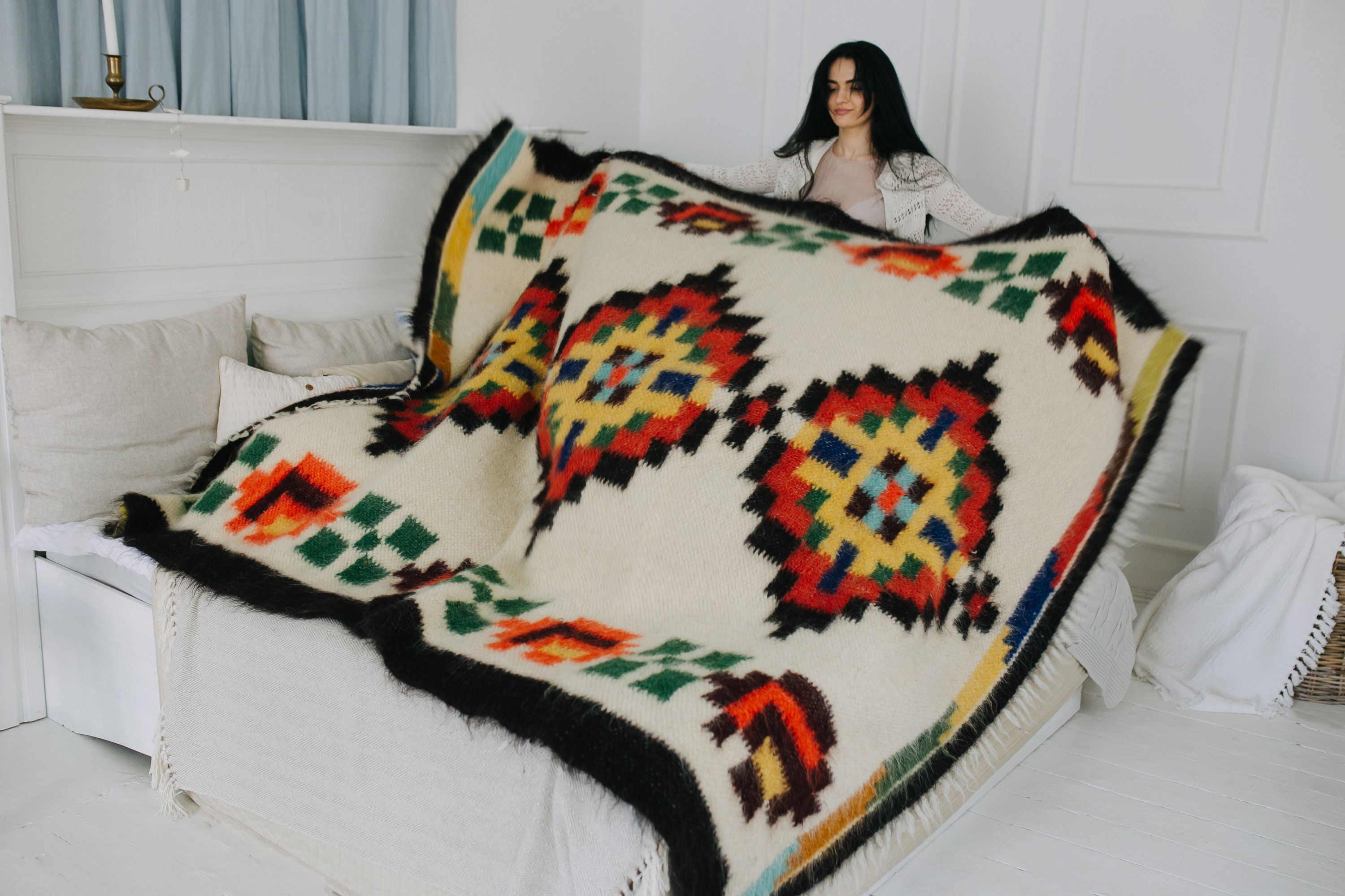 King size blanket 100% wool blanket ethnic blanket Immagine