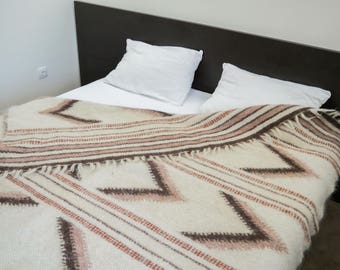 King/Queen Size Wool Blanket: Orange Coverlet, Sofa Throw
