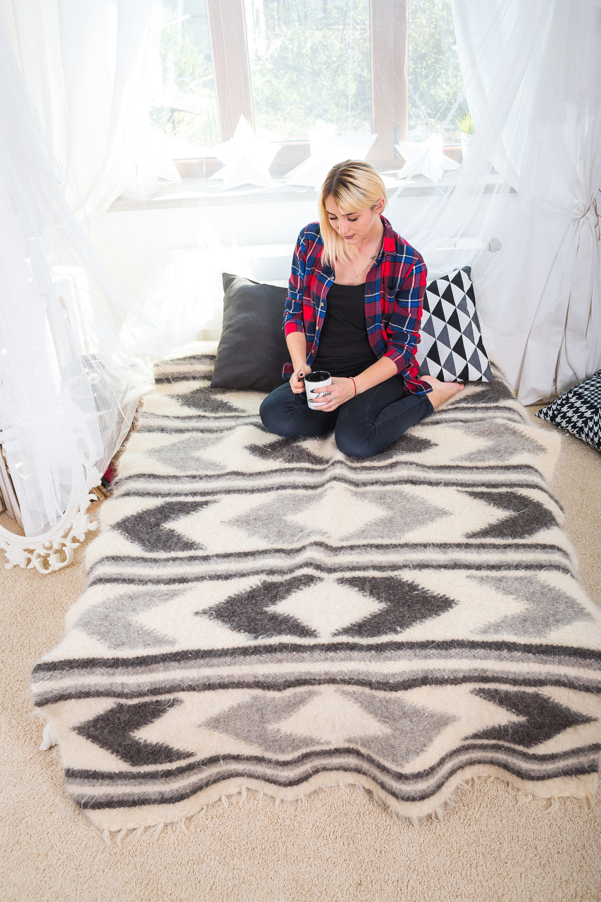 Scandinavian Blanket Wool Blanket Modern Design Wool Bedding Etsy UK