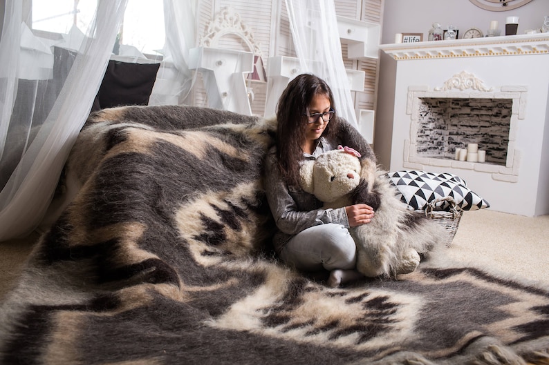 Wool Blanket Bed Cover Woven Blanket Gray Wool Bedding Soft Etsy Canada