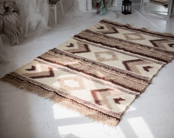 Handwoven Brown Wool Rug 6x9: Scandinavian Ethnic Home Decor