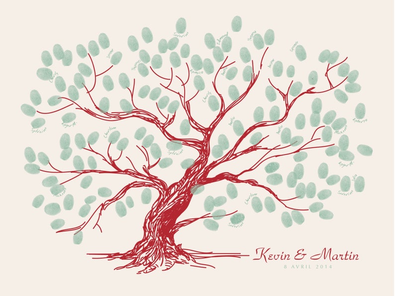 Arbre à empreintes Mariage ou Anniversaire/60x80cm/120-140 empreintes image 1