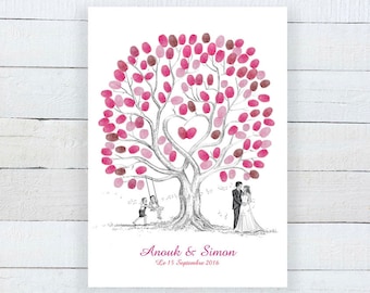 Arbre à empreintes Mariage ou Anniversaire/A2 (42x59,4cm)/100-120 empreintes