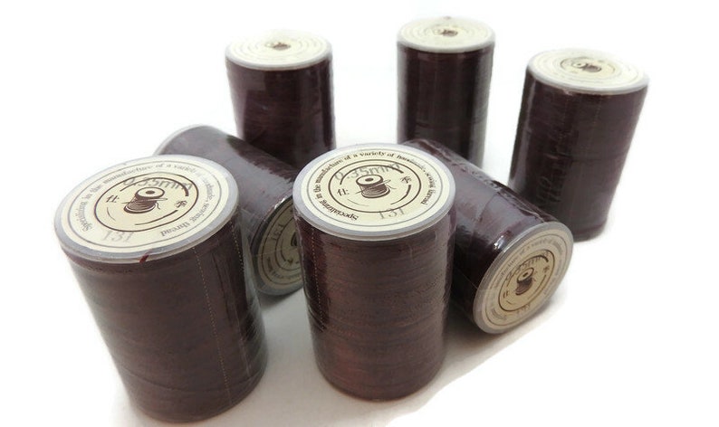 Waxed polyester thread micro macrame cord twisted cord for leather sewing brown color 1 free black spool image 1