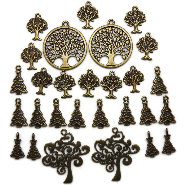 Lot de breloques pour création pendentifs  Charme ethnique Breloque sapin et arbre de vie couleur bronze antique