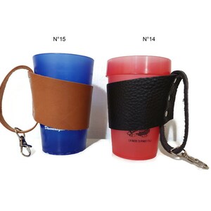 Porte gobelet en cuir de 25 et 33 cl et 0.50 cl pinte fixation ceinture ou poche ou passant main libre festival . image 6